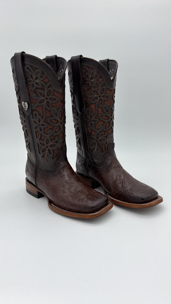 Flor de Luz Tooled Square Toe Cowgirl Boot
