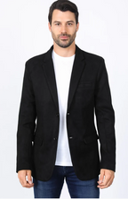 Double Button Suede Blazer - Black