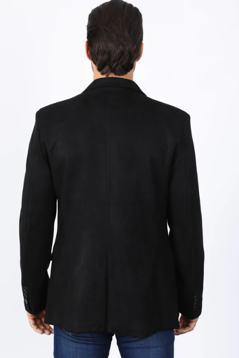 Double Button Suede Blazer - Black