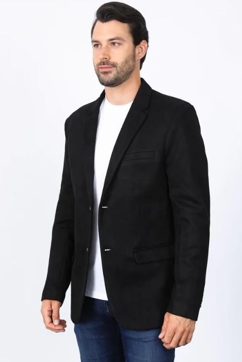 Double Button Suede Blazer - Black
