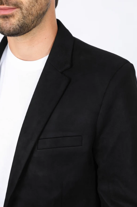 Double Button Suede Blazer - Black