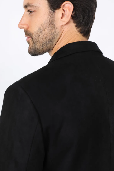 Double Button Suede Blazer - Black