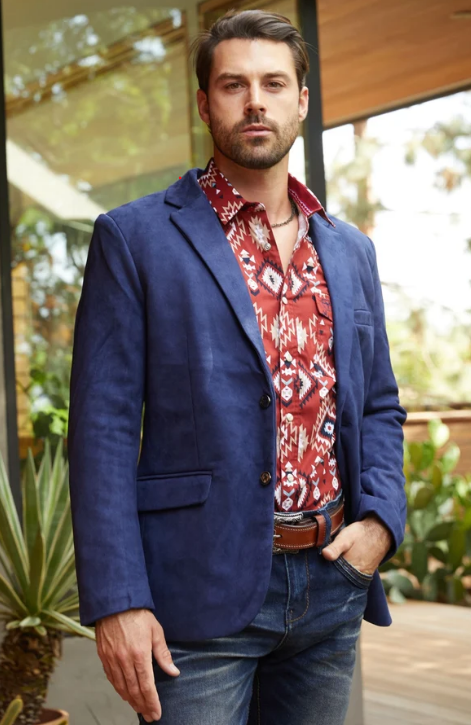 Double Button Suede Blazer - Navy
