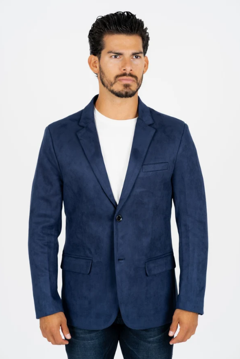 Double Button Suede Blazer - Navy