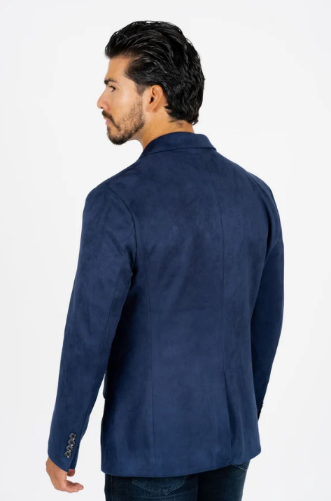 Double Button Suede Blazer - Navy