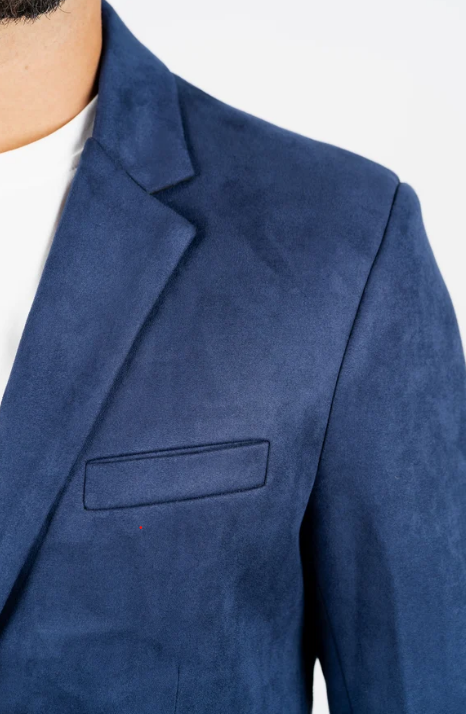 Double Button Suede Blazer - Navy