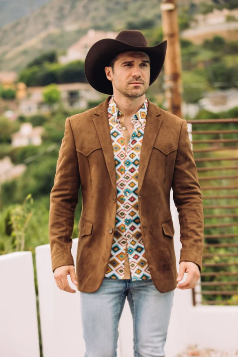 Double Button Suede Blazer - Brown