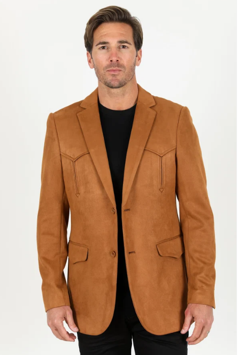 Double Button Suede Blazer - Brown