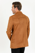 Double Button Suede Blazer - Brown