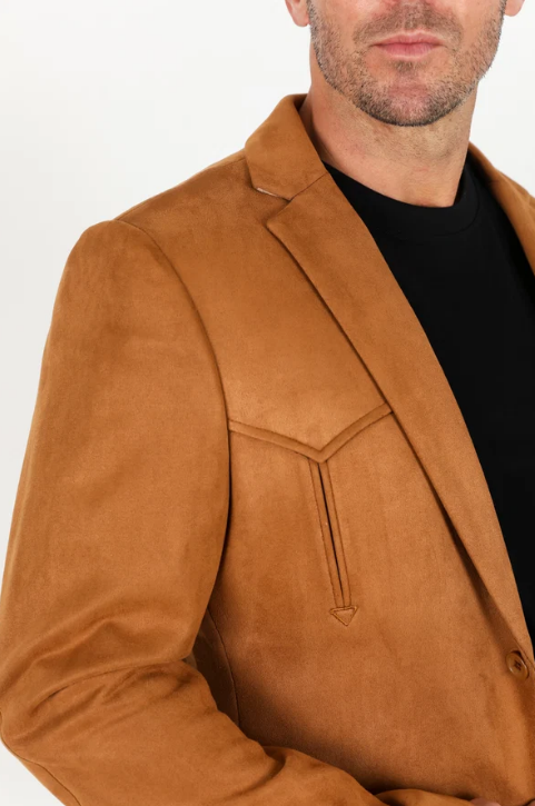 Double Button Suede Blazer - Brown