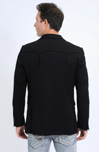 Double Button Western Blazer - Black