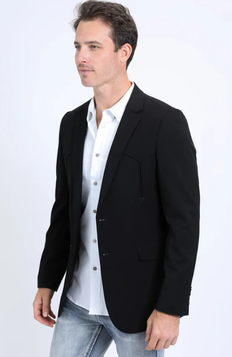 Double Button Western Blazer - Black