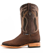 France Woven Square Toe Cowboy Boot – Brown Copper