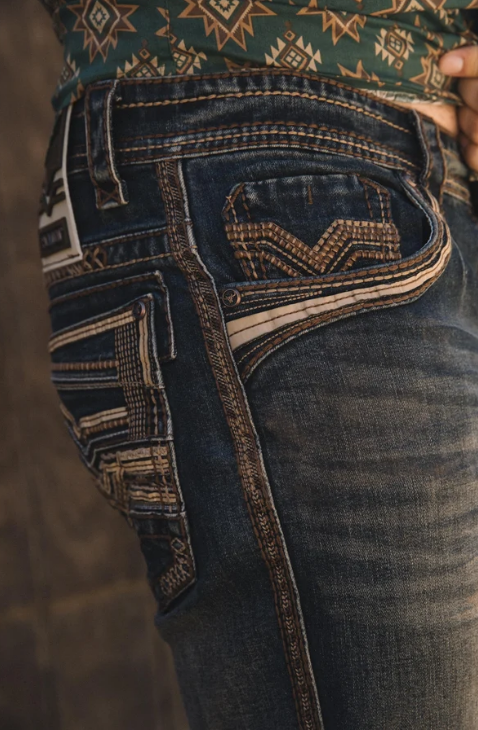 Holt Corded Chevron Bootcut Jean Dark Stone - Back pocket detail