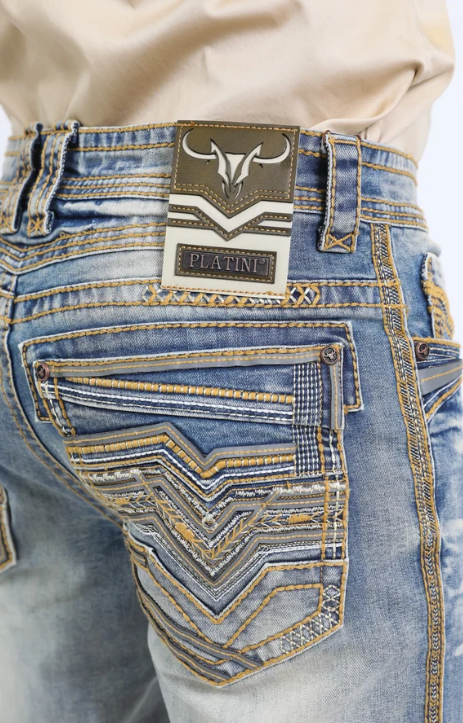 Holt Ridge Chevron Bootcut Jean Light Denim Blue - Back pocket detail