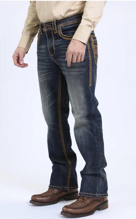 Holt Ridge Chevron Bootcut Jean Dark Stone - Back pocket detail