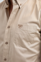 Platini Modern Fit Stretch Short Sleeve Shirt Beige - Detail