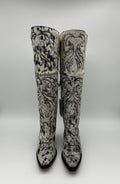 Rockem Cowhide Cowgirl Boot Size 7 V – front pair view with scrollwork stitching