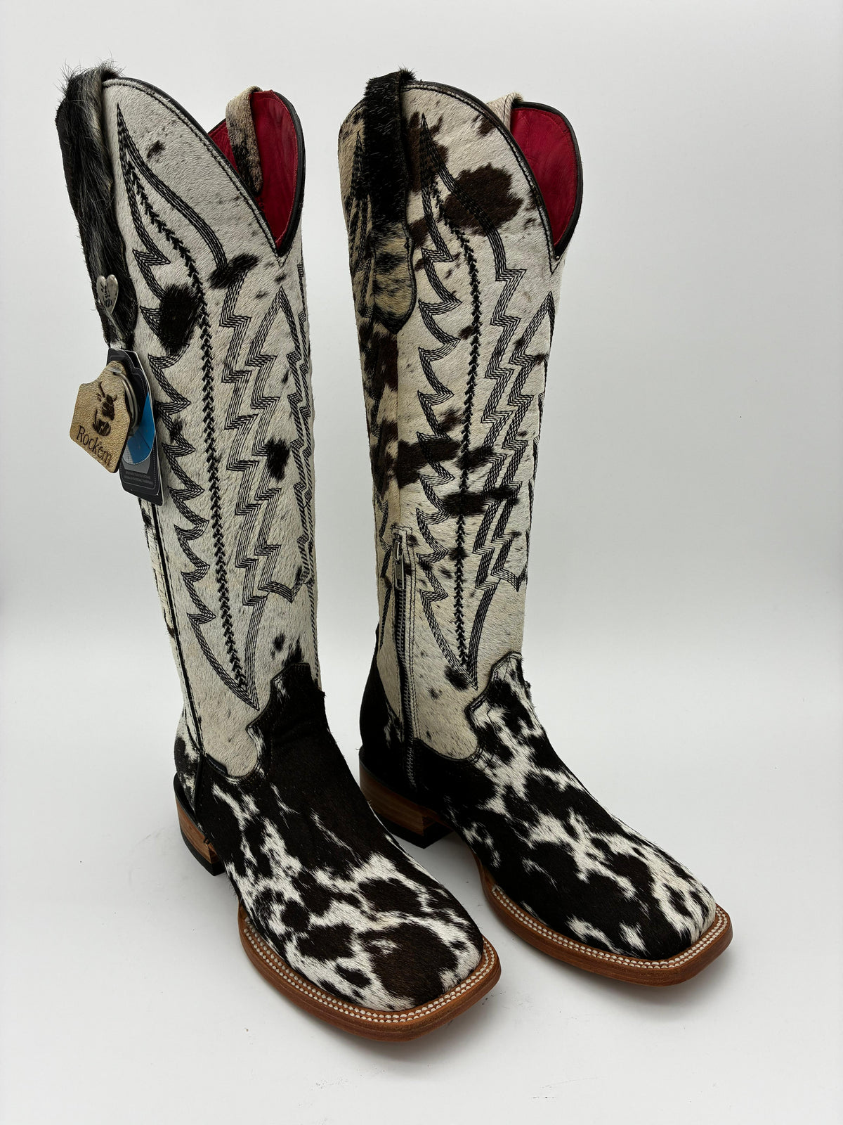 Rockem Cowhide Cowgirl Boot Size 7 Brown & White – front pair view