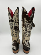 Rockem Cowhide Cowgirl Boot Size 7 Brown & White – back view