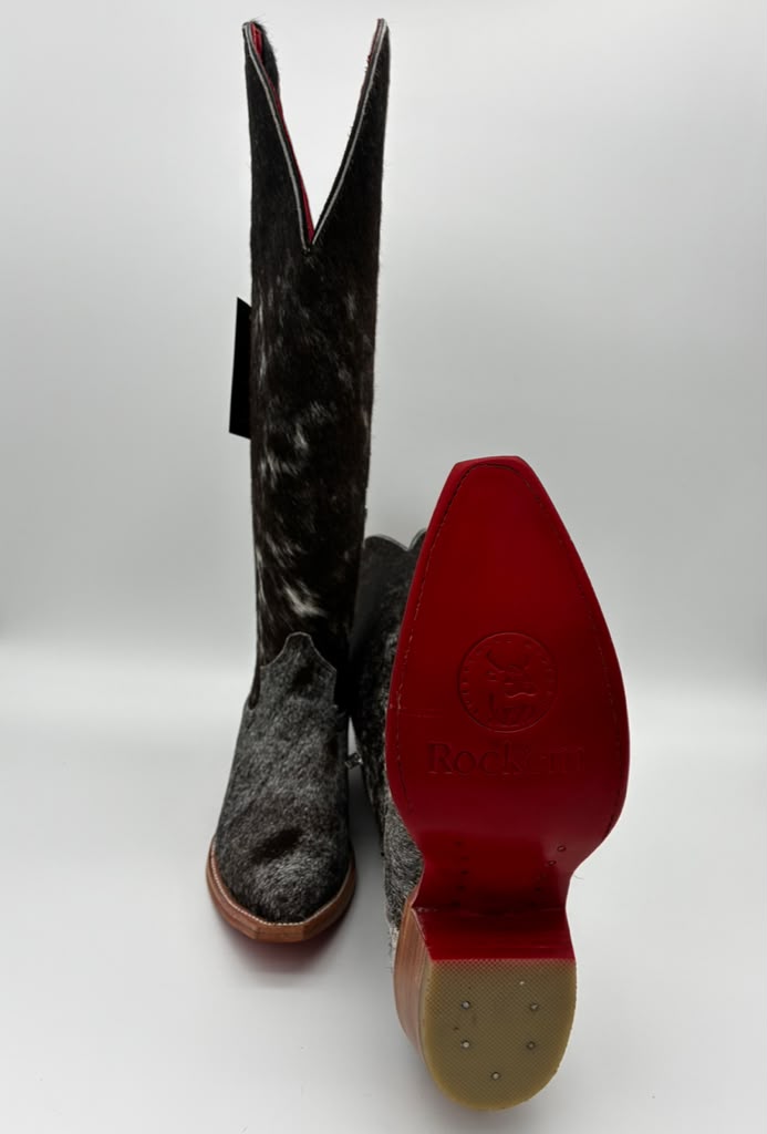 Rockem Cowhide Cowgirl Boot Size 8 Wide – sole and side view