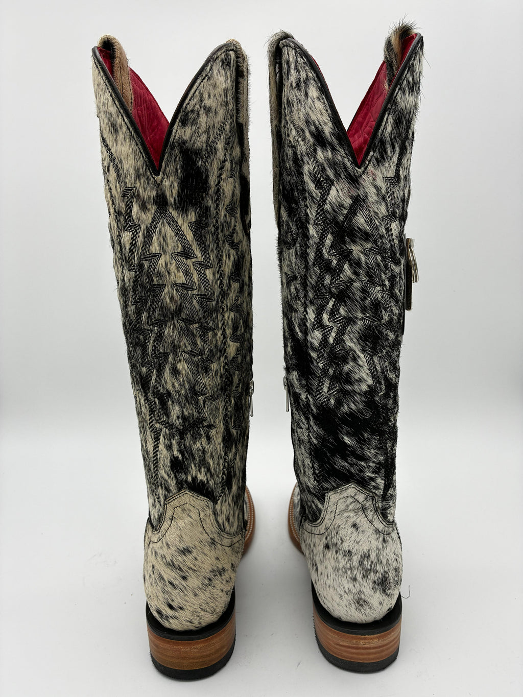 Rockem Cowhide Cowgirl Boot Size 8 II – back pair view with Aztec stitching