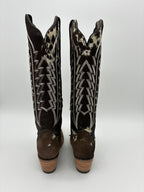 Rockem Cowhide Cowgirl Boot Size 9 IV – back view showing suede shaft and stitching
