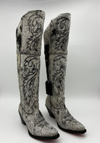 Rockem Cowhide Cowgirl Boot Size 9 III – side profile view with scrollwork stitching