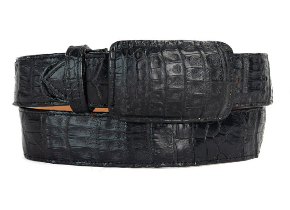 Tommy Exotic Caiman Cowboy Belt - Black