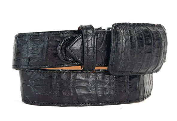 Tommy Exotic Caiman Cowboy Belt - Black angle 2