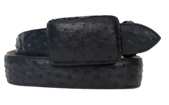 Tommy Exotic Ostrich Cowboy Belt - Matte Black