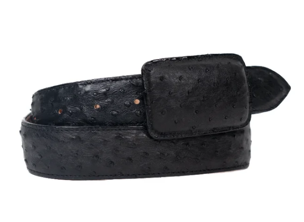 Tommy Exotic Ostrich Cowboy Belt - Matte Black angle 2