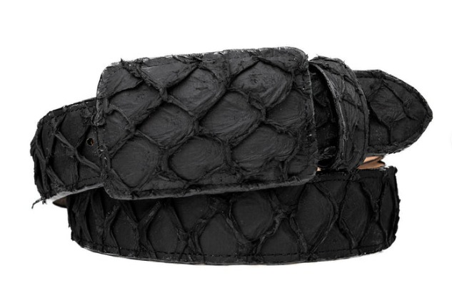 Tommy Exotic Pirarucu Cowboy Belt - Matte Black angle 2