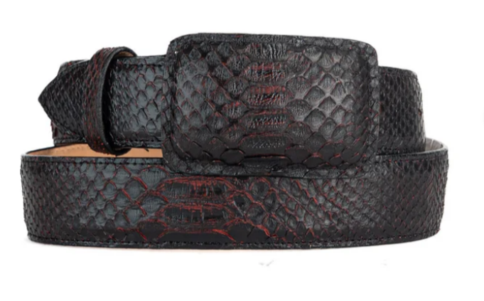 Tommy Exotic Python Cowboy Belt - Black Cherry