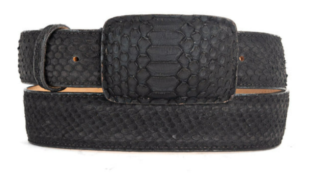 Tommy Exotic Python Cowboy Belt - Matte Black