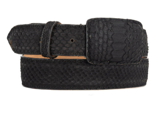 Tommy Exotic Python Cowboy Belt - Matte Black angle 2